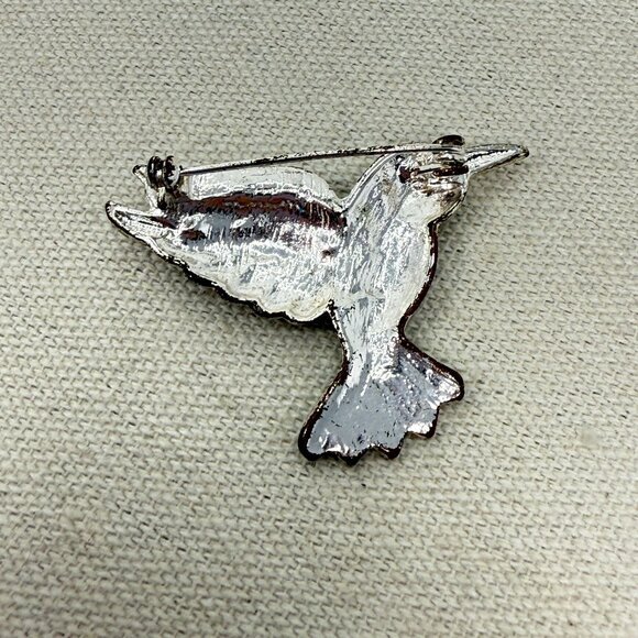 Hummingbird Figural Brooch Pin Marcasite Black Enamel Silver Tone Metal - Picture 5 of 7